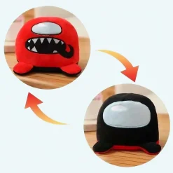 Peluche Among Us rouge noir réversible douce câline