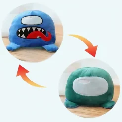 Peluche Among Us réversible bleu vert amusant enfant