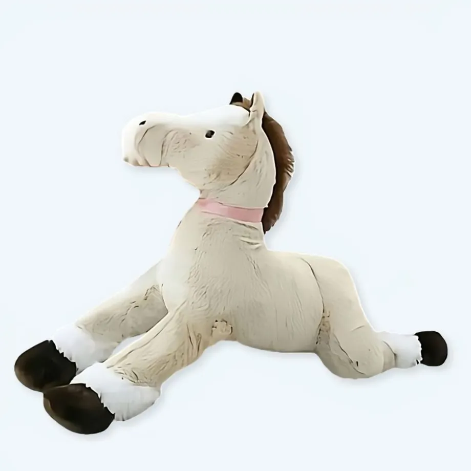 Peluche cheval marron blanc doux câlin enfant animaux