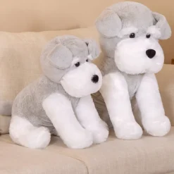 Peluche chien assis blanc et gris