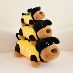 Peluche chien saucisse noir hot dog
