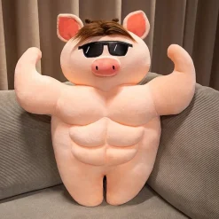 Peluche cochon bodybuildé brun à lunettes