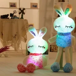 Peluche lapin bleu lumineux doux nuit enfant chambre