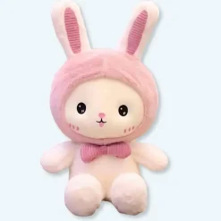 Peluche lapin doux bonnet rose enfant câlin hiver