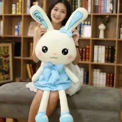 Peluche lapin géant robe bleue douce enfant câlin