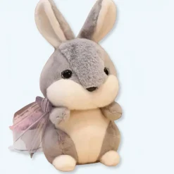 Peluche lapin lièvre gris doux câlin enfant