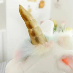 Peluche licorne blanche étoilée avec ailes et corne dorée