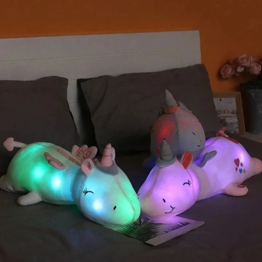 Peluche licorne bleu veilleuse lumineuse et magique