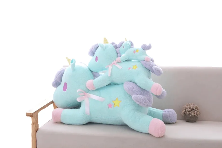 Peluche licorne bonbon bleu et rose