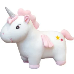 Peluche licorne coloré aux yeux ouverts avec cornet argenté magiques