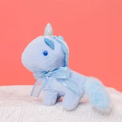 Peluche licorne miniature douce avec nœud et cornet pailleté