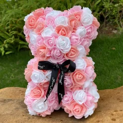 Peluche ourson en rose bicolore Saint-Valentin