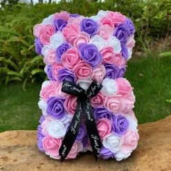 Peluche ourson en rose bicolore Saint-Valentin