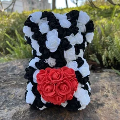 Peluche ourson en rose cœur bicolore Saint-Valentin