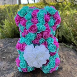 Peluche ourson en rose cœur bicolore Saint-Valentin