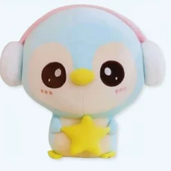 Peluche pingouin bleu clair doux hiver cache oreilles
