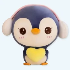 Peluche pingouin bleu doux hiver cache oreilles chaleureux