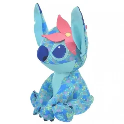 Peluche Stitch bleu clair avec une fleur rose