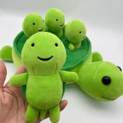 Peluche tortue verte avec ses bébés tortues
