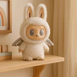 Peluche type Labubu ange blanc Zimomo