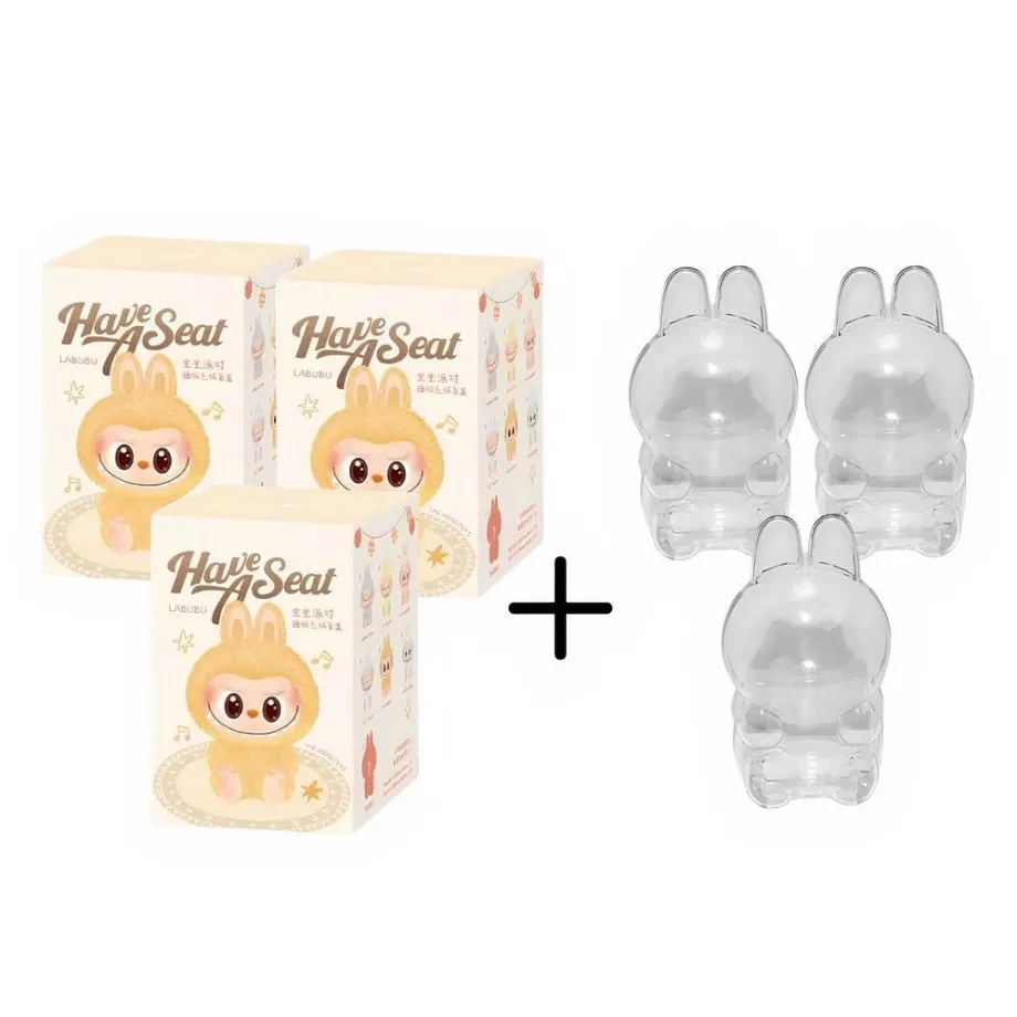 Peluche type Labubu assise boîte mystère