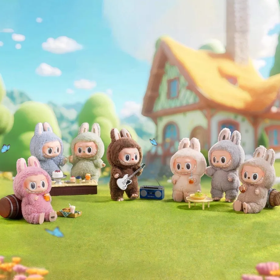 Peluche type Labubu debout boîte mystère