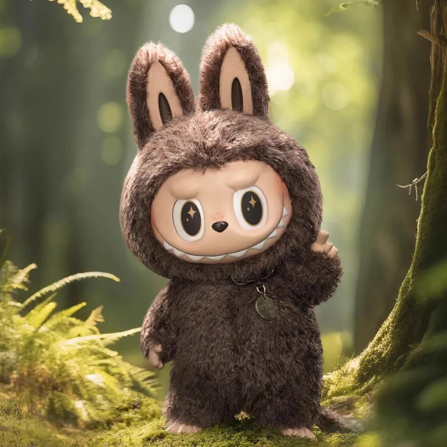 Peluche type Labubu debout boîte mystère